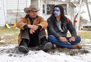 Gil Birmingham and Jeremy Renner in Wind River (2017) CR